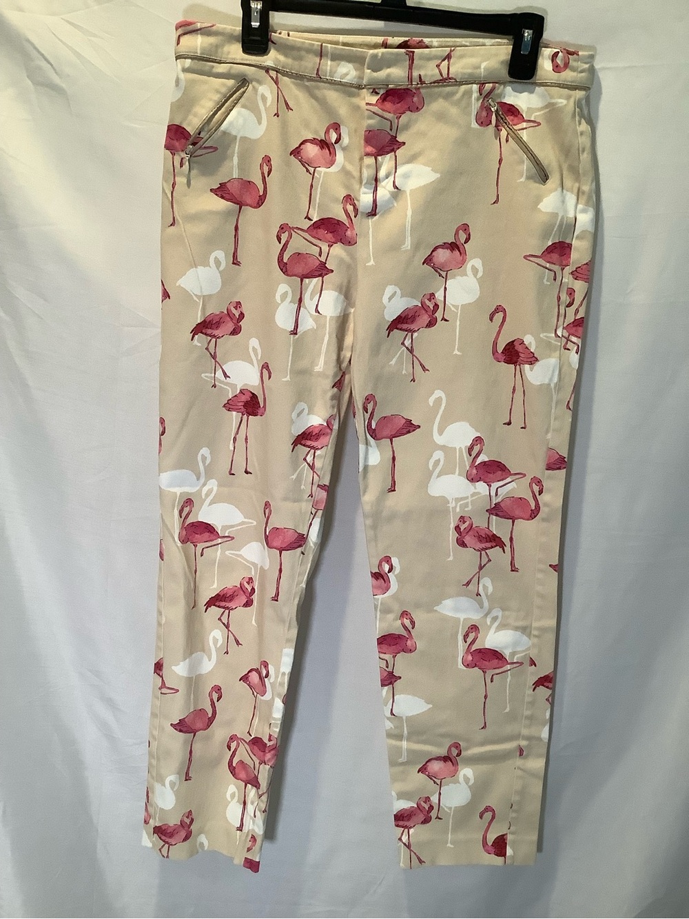 Tyler Boe Beige Chinos with Pink & White Flamingo Print pre-loved